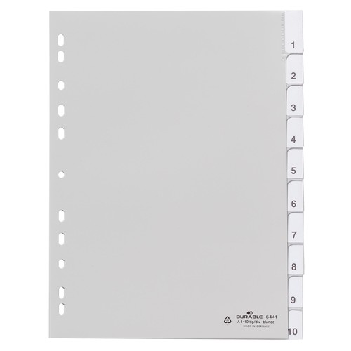 Register Blanko A4 mit Taben 230x297mm 10-teilig grau Plastik Durable 6441-10 Produktbild Front View L