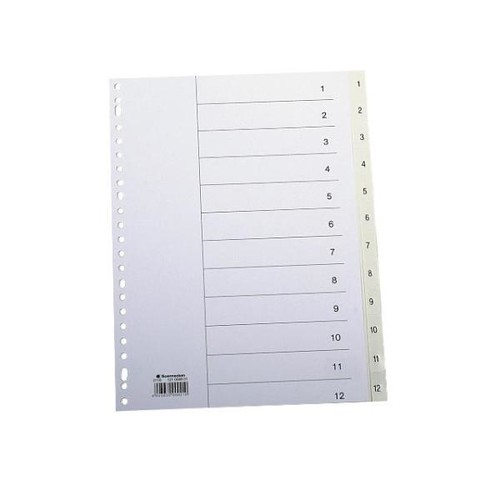 Register A4 225x297mm Zahlen 1-12 weiß Plastik Soennecken 02116 Produktbild Front View L