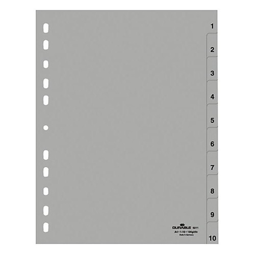 Register A4 Zahlen 1-10 grau Plastik BestStandard Produktbild Front View L