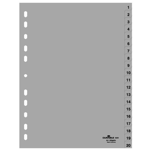 Register A4 Zahlen 1-20 grau Plastik BestStandard Produktbild Front View L