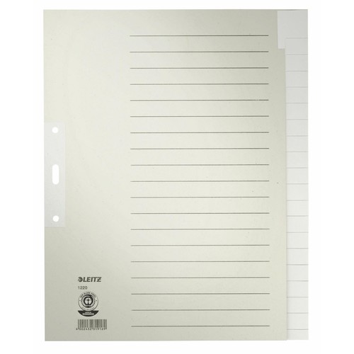 Register Blanko A4 überbreit 240x300mm 20-teilig grau Papier Leitz 1220-00-85 Produktbild Front View L