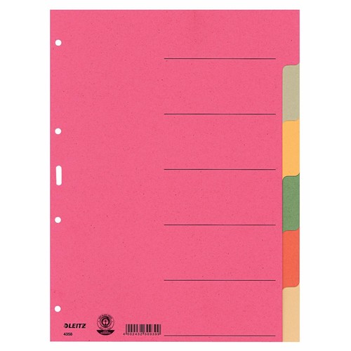 Register Blanko A4 225x300mm 6-teilig vollfarbig Karton Leitz 4358-00-00 Produktbild Front View L