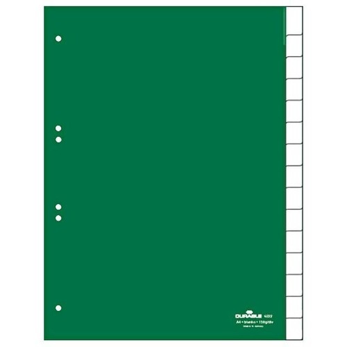 Register Blanko A4 mit Taben 230x297mm 15-teilg grün Plastik Durable 6222-05 Produktbild Front View L