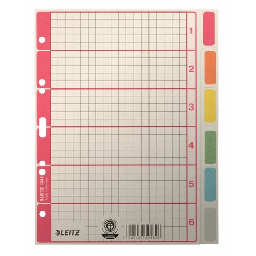 Register Blanko A5 165x210mm 6-teilig farbig bedruckt Karton Leitz 4355-00-85 Produktbild Front View L