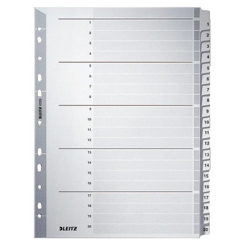 Register A4 225x297mm Zahlen 1-20 grau Karton Leitz 4326-00-00 Produktbild Front View L