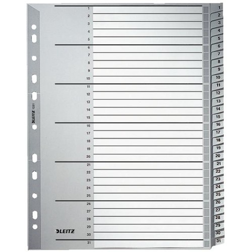 Register A4 überbreit 238x297mm Zahlen 1-31 grau Plastik Leitz 1281-00-00 Produktbild Front View L