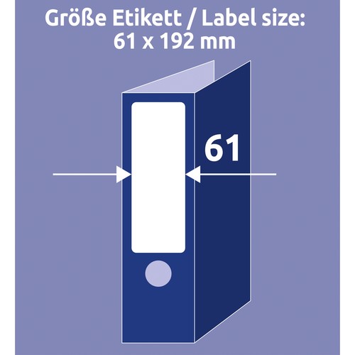 Rückenschilder zum Bedrucken 61x192mm kurz breit auf A4 Bögen weiß selbstklebend Zweckform L4761-25 (PACK=120 STÜCK) Produktbild Default L