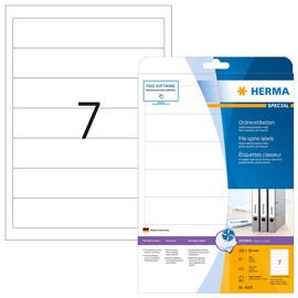 Rückenschilder zum Bedrucken 38x192mm kurz schmal auf A4 Bögen weiß Foto- Qualität selbstklebend Herma 4825 (PACK=175 STÜCK) Produktbild