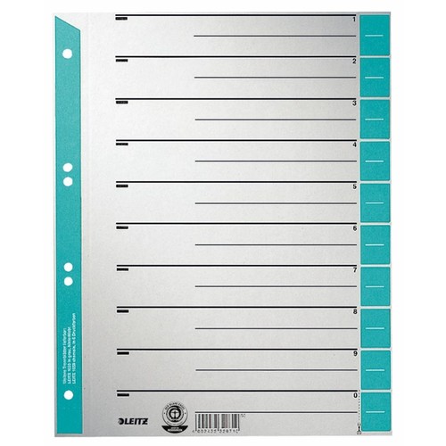 Trennblätter mit abschneidbaren Taben A4 240x300mm hellblau teilfarbig Leitz 1652-00-30 (PACK=100 STÜCK) Produktbild Front View L