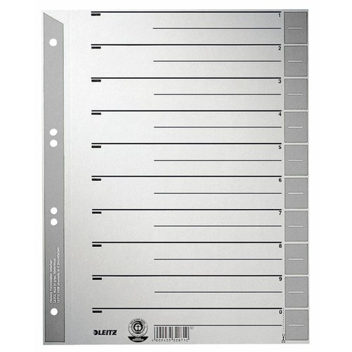 Trennblätter mit abschneidbaren Taben A4 240x300mm grau teilfarbig Karton Leitz 1652-00-85 (PACK=100 STÜCK) Produktbild Front View L
