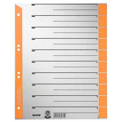 Trennblätter mit abschneidbaren Taben A4 240x300mm orange teilfarbig Karton Leitz 1652-00-45 (PACK=100 STÜCK) Produktbild Front View L