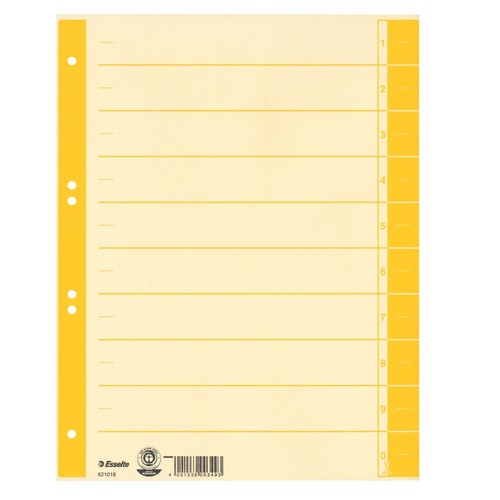 Trennblätter mit abschneidbaren Taben A4 240x300mm gelb teilfarbig Karton Esselte 621018 (PACK=100 STÜCK) Produktbild Front View L