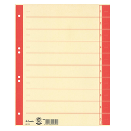 Trennblätter mit abschneidbaren Taben A4 240x300mm rot teilfarbig Karton Esselte 621019 (PACK=100 STÜCK) Produktbild