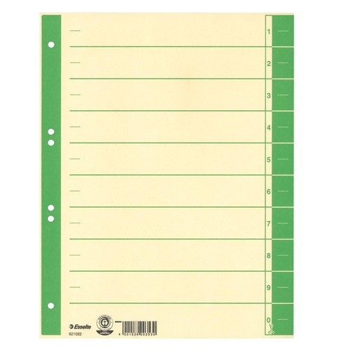 Trennblätter mit abschneidbaren Taben A4 240x300mm grün teilfarbig Karton Esselte 621022 (PACK=100 STÜCK) Produktbild Front View L