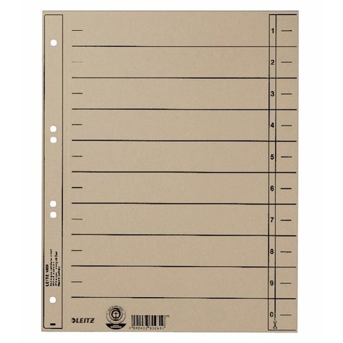 Trennblätter mit abschneidbaren Taben A4 240x300mm grau vollfarbig Karton Leitz 1658-00-85 Produktbild Front View L