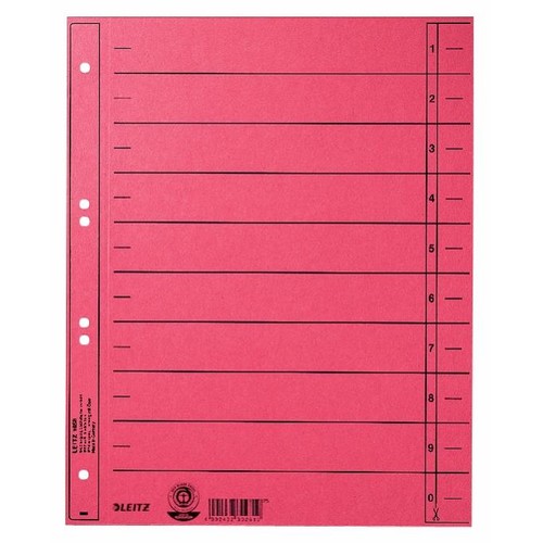 Trennblätter mit abschneidbaren Taben A4 240x300mm rot vollfarbig Karton Leitz 1658-00-25 Produktbild Front View L