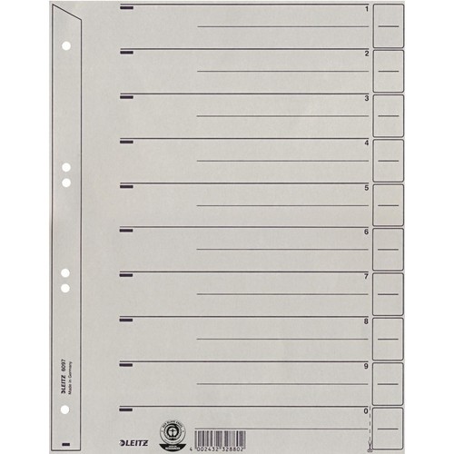 Trennblätter mit abschneidbaren Taben A4 für Hängeordner 223x300mm grau vollfarbig Karton Leitz 6097-00-85 (PACK=100 STÜCK) Produktbild Front View L