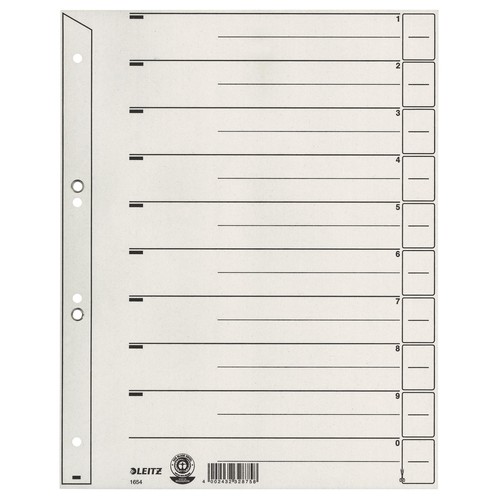 Trennblätter mit abschneidbaren Taben A4 geöst 238x300mm grau vollfarbig Karton Leitz 1654-00-85 Produktbild Front View L