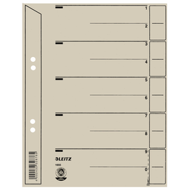 Trennblätter mit abschneidbaren Taben A5 165x210mm grau vollfarbig Karton Leitz 1655-00-85 (PACK=100 STÜCK) Produktbild
