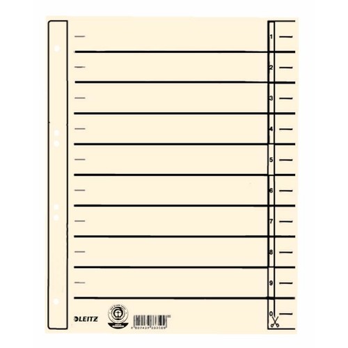 Trennblätter mit abschneidbaren Taben A4 240x300mm chamois vollfarbig Karton Leitz 1657-00-11 (PACK=100 STÜCK) Produktbild Front View L
