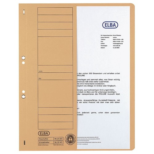 Ösenhefter 1/2 Vorderdeckel kaufmännische Heftung 240x305mm für 200Blatt gelb Karton Elba 100551878 Produktbild Additional View 1 L