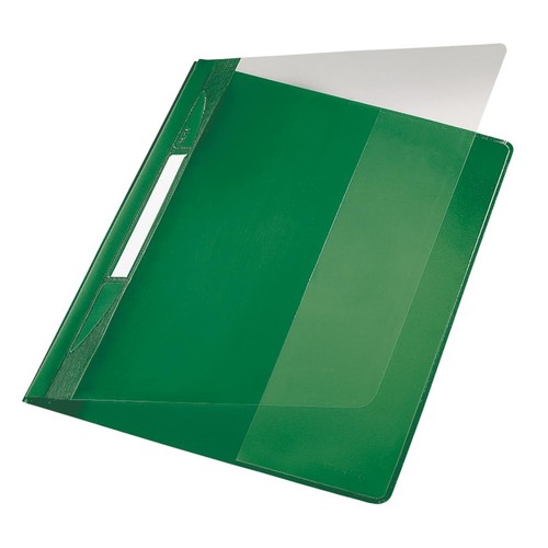 Schnellhefter Exquisit Vorderdeckel transparent A4 Längstasche im Rückdeckel grün PVC Leitz 4194-00-55 Produktbild Front View L