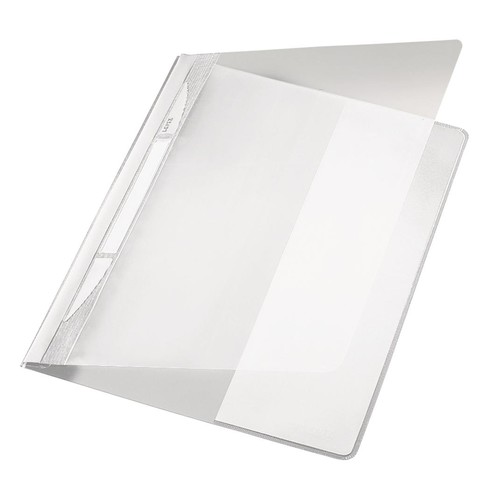 Schnellhefter Exquisit Vorderdeckel transparent A4 Längstasche im Rückdeckel weiß PVC Leitz 4194-00-01 Produktbild Front View L