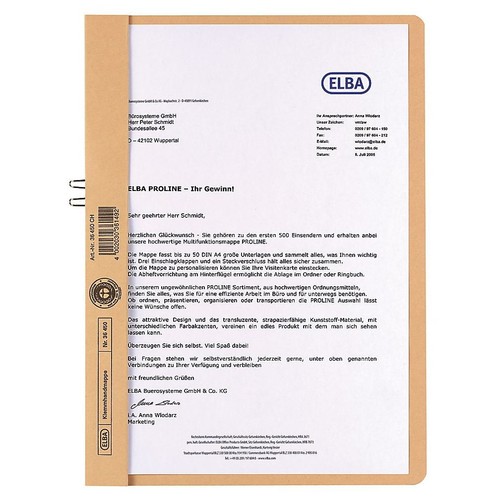 Klemmhandmappe A4 bis 10Blatt blau Karton Elba 400001016 Produktbild Additional View 1 L