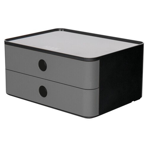 Schubladenbox Allison mit 2 Schüben 260x125x195mm granite grey Kunststoff stapelbar HAN 1120-19 Produktbild Front View L
