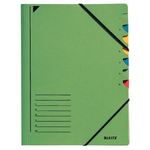 Ordnungsmappe mit Gummizug A4 mit 7 Fächern grün Karton Leitz 3907-00-55 Produktbild Front View L