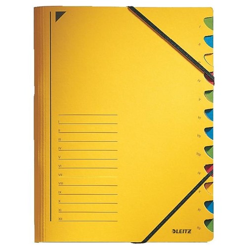 Ordnungsmappe mit Gummizug A4 mit 12 Fächern gelb Karton Leitz 3912-00-15 Produktbild Front View L
