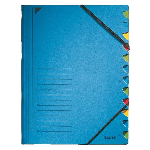Ordnungsmappe mit Gummizug A4 mit 12 Fächern blau Karton Leitz 3912-00-35 Produktbild Front View L
