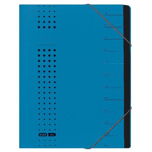 Ordnungsmappe chic mit Gummizug A4 mit 12 Fächern blau Karton Elba 400001035 Produktbild Front View L