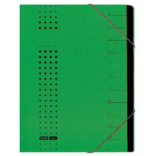 Ordnungsmappe chic mit Gummizug A4 mit 12 Fächern grün Karton Elba 400001994 Produktbild Front View L