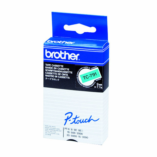 Schriftband laminiert 9mm/7,7m schwarz auf grün Brother TC-791 (ST=7,7 METER) Produktbild Additional View 2 L