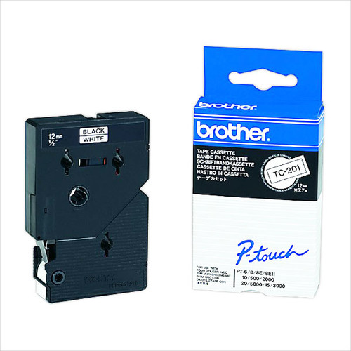 Schriftband laminiert 12mm/7,7m schwarz auf weiß Brother TC-201 (ST=7,7 METER) Produktbild Additional View 2 L