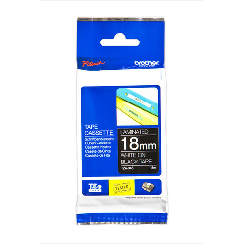 Schriftband laminiert 18mm/8m weiß auf schwarz Brother TZe-345 Produktbild Additional View 1 L