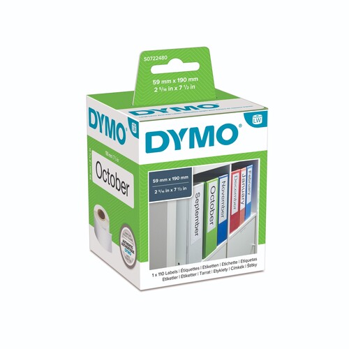 LabelWriter-Ordner-Etiketten breit 59x190mm weiß Dymo S0722480 (PACK=110 ETIKETTEN) Produktbild Front View L