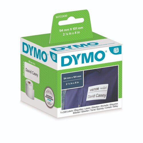 LabelWriter-Versand-/Namensschild- Etiketten 54x101mm weiß Dymo S0722430 (PACK=220 ETIKETTEN) Produktbild Front View L