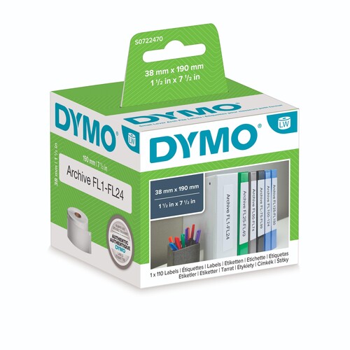 LabelWriter-Ordner-Etiketten schmal 38x190mm weiß Dymo S0722470 (PACK=110 ETIKETTEN) Produktbild Front View L