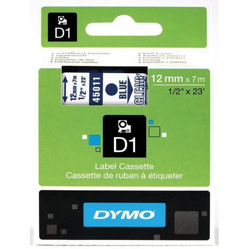 Schriftband D1 12mm/7m blau auf transparent Dymo S0720510 (ST=7 METER) Produktbild Front View L