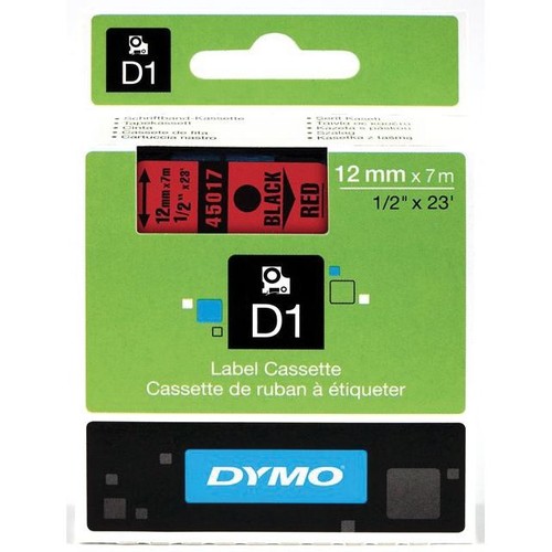 Schriftband D1 12mm/7m schwarz auf rot Dymo S0720570 (ST=7 METER) Produktbild Front View L
