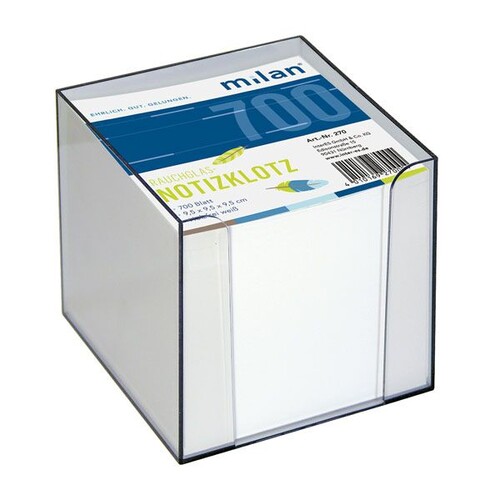 Zettelbox mit weißem Papier 9x9x9cm rauchglas Kunststoff Milan 270 Produktbild Front View L