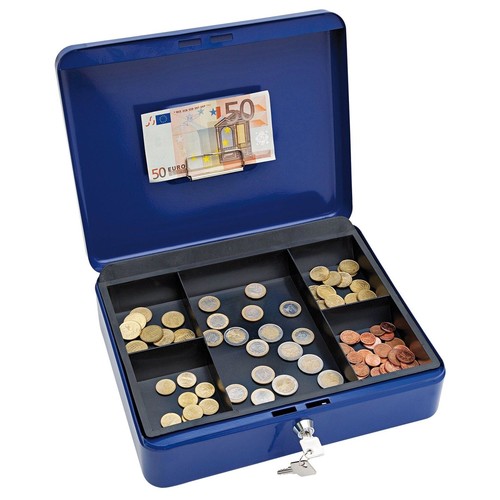 Geldkassette Gr. 4 mit Kunststoffeinsatz 300x240x90mm blau Stahl Wedo 145403H Produktbild Additional View 1 L