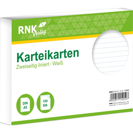 Karteikarten A5 liniert weiß holzfrei RNK 11505 (PACK=100 STÜCK) Produktbild