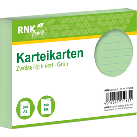 Karteikarten A6 liniert grün holzfrei RNK 11506 (PACK=100 STÜCK) Produktbild