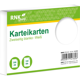 Karteikarten A6 unliniert weiß holzfrei RNK 11476 (PACK=100 STÜCK) Produktbild