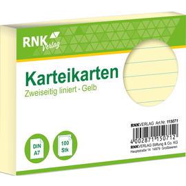 Karteikarten A7 liniert gelb holzfrei RNK 11507 (PACK=100 STÜCK) Produktbild