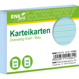 Karteikarten A8 liniert blau holzfrei RNK 11508 (PACK=100 STÜCK) Produktbild