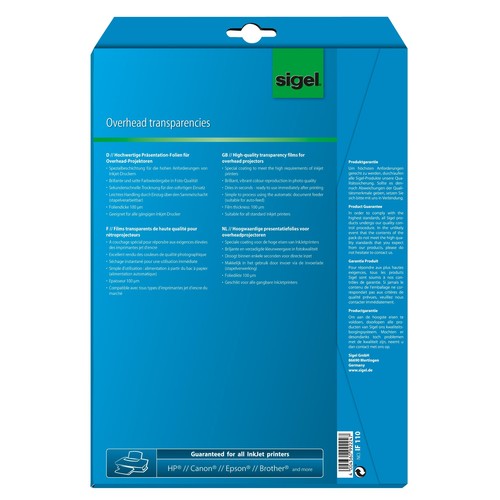 Folien Inkjet A4 100µ transparent klar Sigel IF110 (PACK=10 BLATT) Produktbild Additional View 1 L